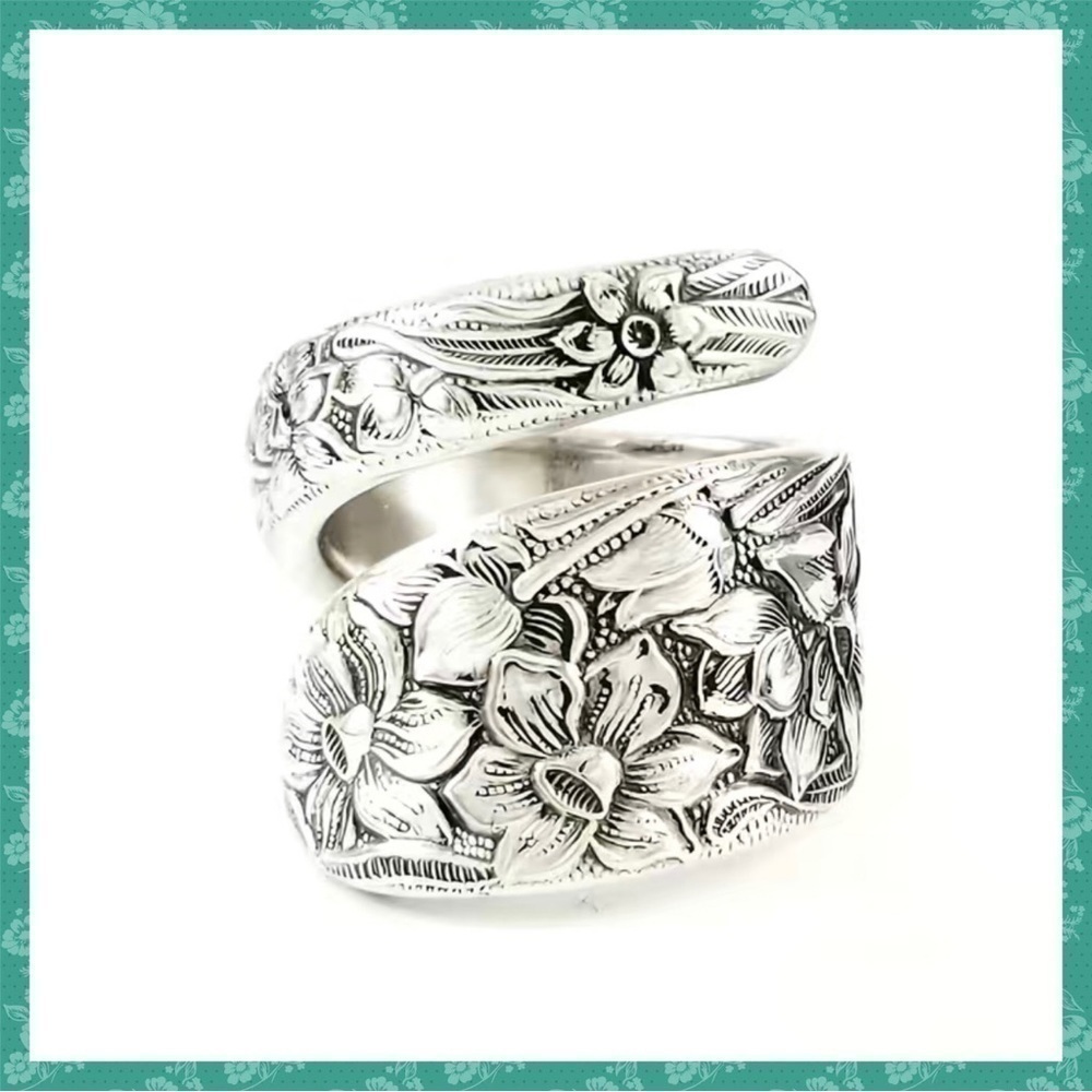 Boho Tulip Floral Adjustable Spoon Ring #1158